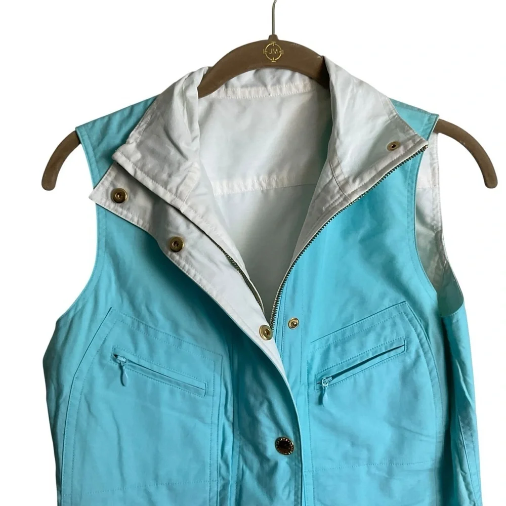 Ralph Lauren Reversible Vest Ivory Aqua Blue Gold Hardware Size Medium - Picture 13 of 15